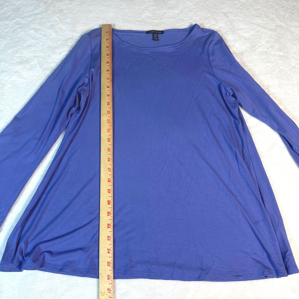 Eileen Fisher Tunic Top Women Medium Blue Long Sleeve Viscose Stretch Flowy - Picture 4 of 8